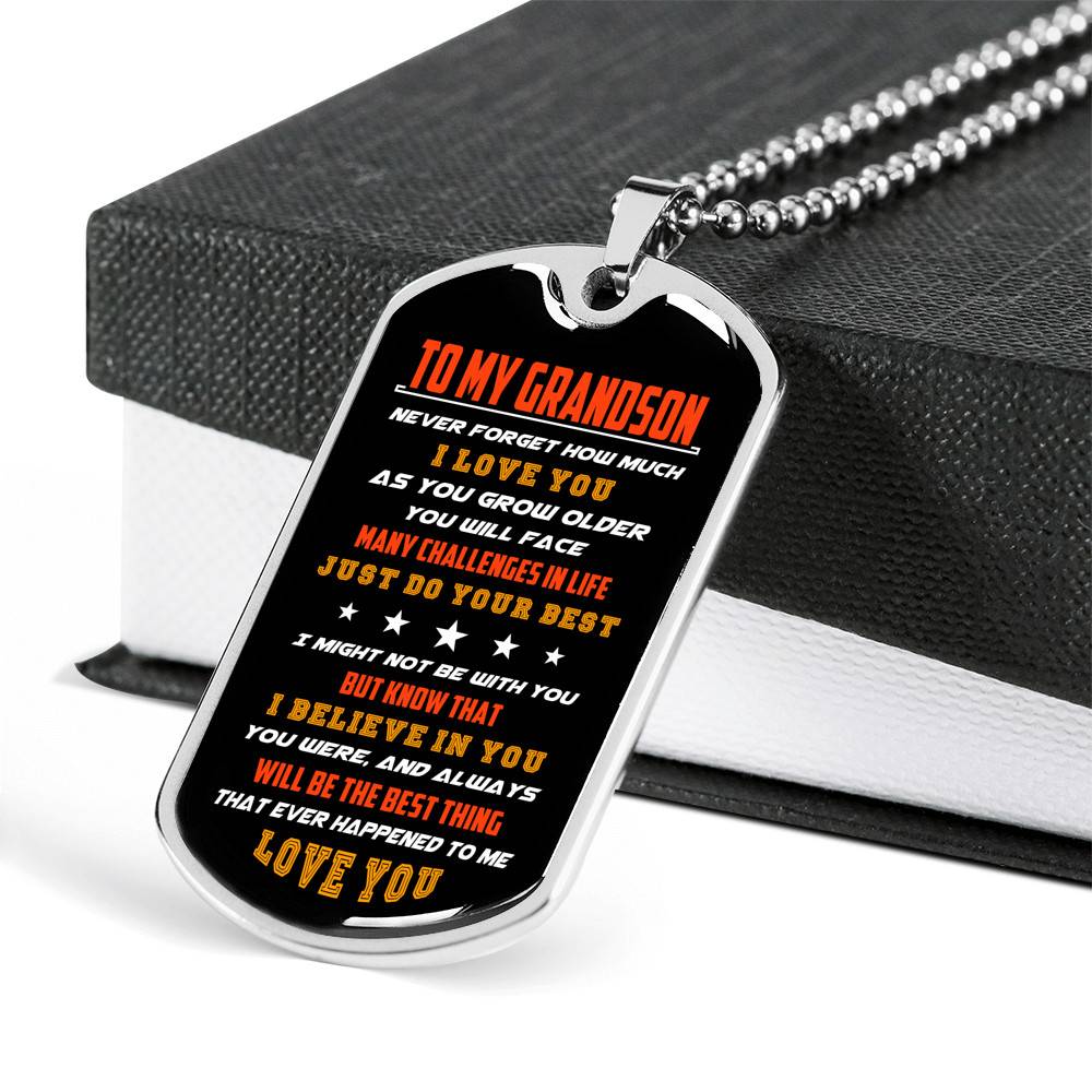 From Grandparents to My Grandson Never Forget How Much I Love You as You Grow Older Dog Tag Pendant Necklace - Dog Tag (Silver)