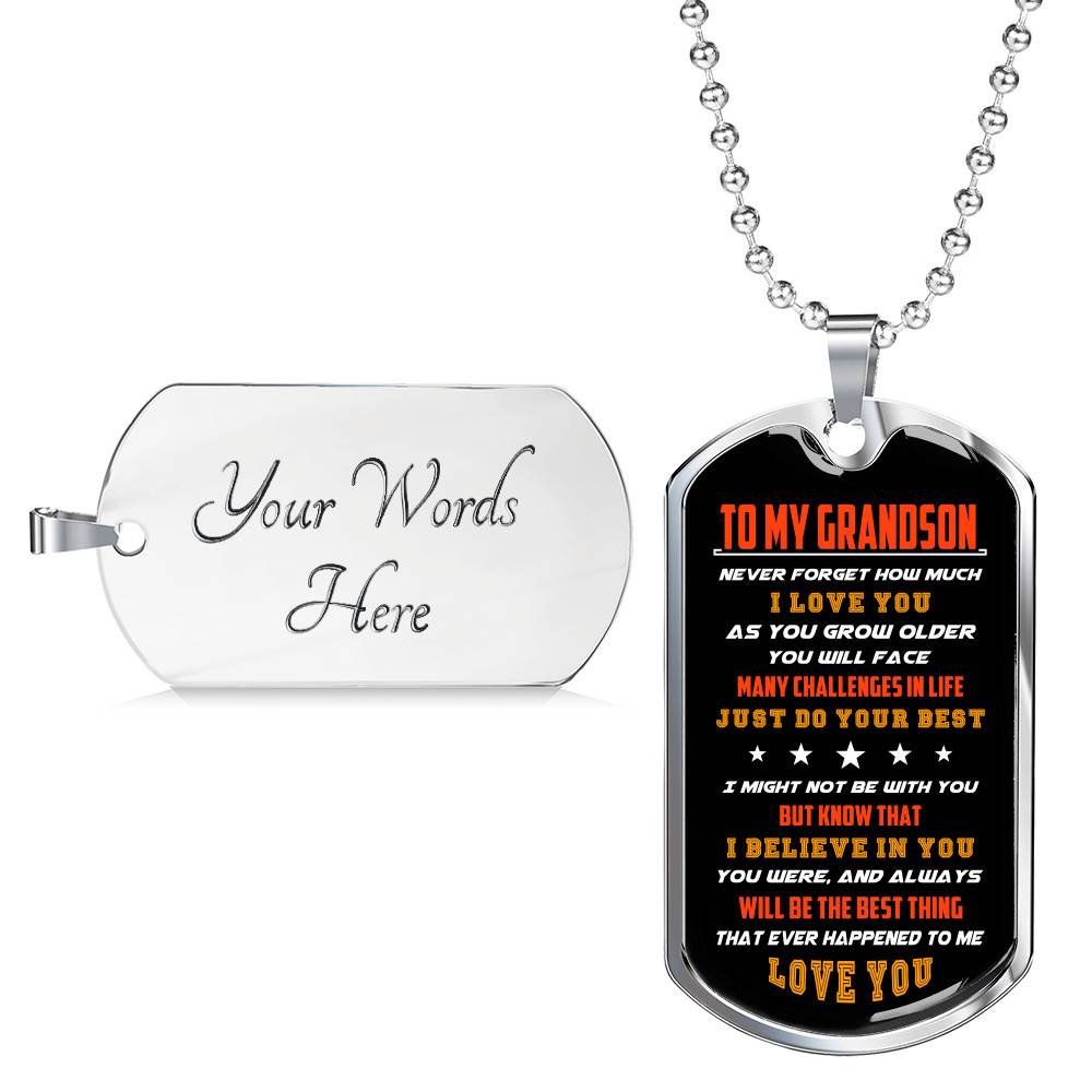 From Grandparents to My Grandson Never Forget How Much I Love You as You Grow Older Dog Tag Pendant Necklace - Dog Tag (Silver)