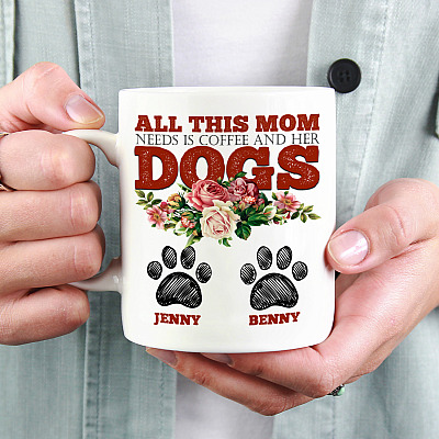 Alternative view of Customized All This Mom Needs Coffee And Her Dog Coffee Mug - Beer Stein - Water Bottle - Color Changing Mug