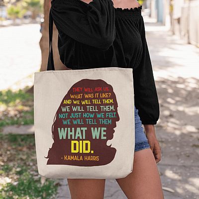 Alternative view of Kamala Harris VP They Will Ask Us What Was It Like All Over Print Tote Bag- Shoulder Bag - Reusable Grocery Shopping Bag