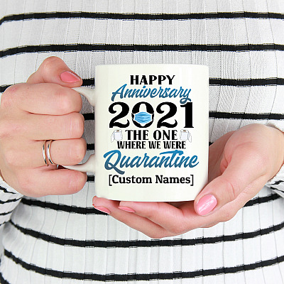 Alternative view of Personalized Wedding Anniversary Gifts 2021 the One Where We Were Quarantine Coffee Mug - Water Bottle