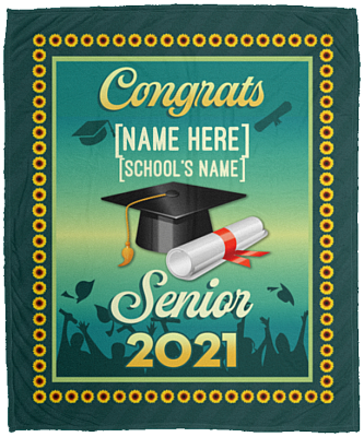 Personalized Graduation Congrats Senior 2021 Highschool College Fleece Blanket - Class Of 2021 Sherpa Blanket, White, Cozy Plush Fleece Blanket - 50x60