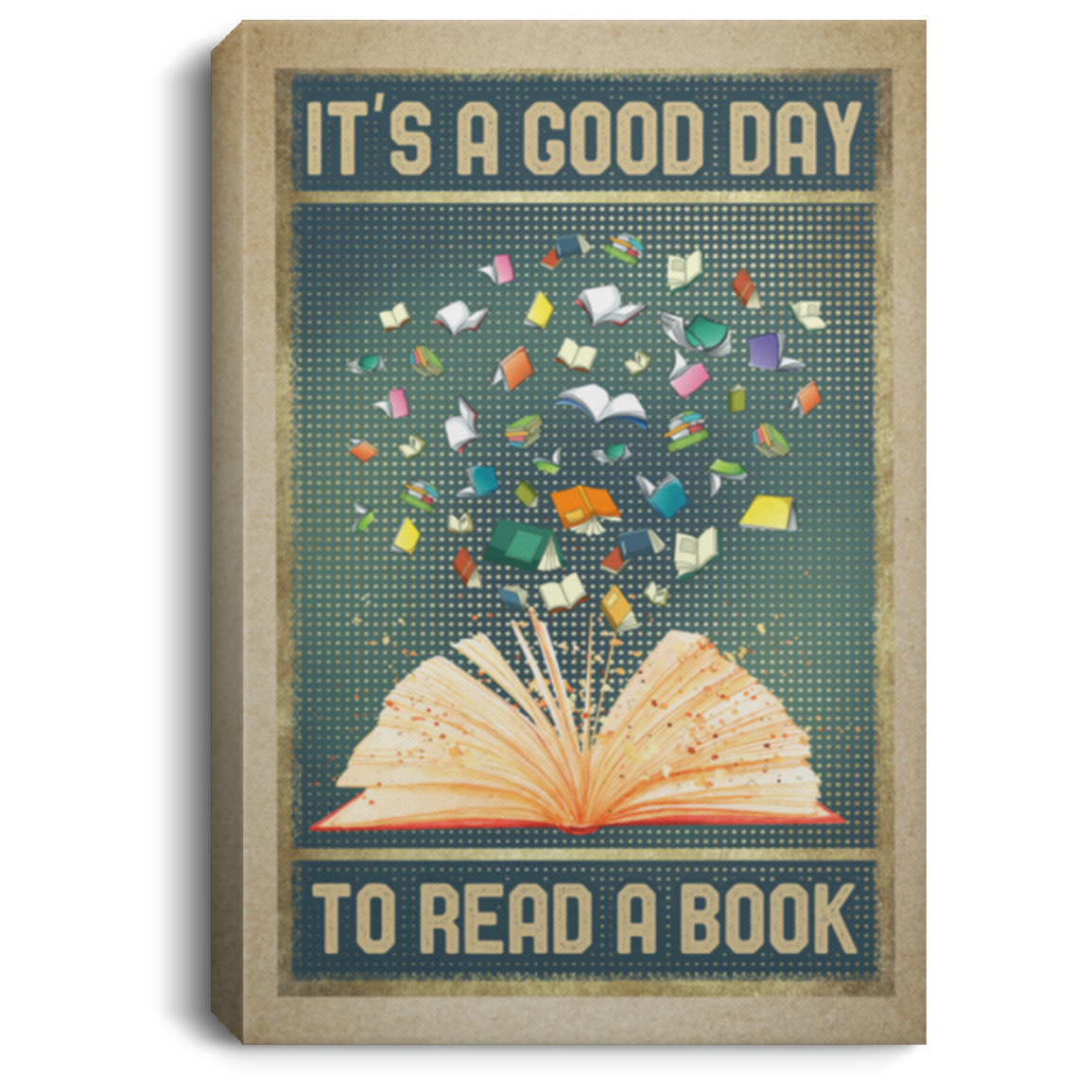Vintage Retro It's A Good Day To Read Book Framed Canvas Prints - Book Lovers Unframed Poster, White, 0.75'' Framed Canvas