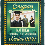Personalized Custom Photo Graduation Blanket, White, Cozy Plush Fleece Blanket - 50x60