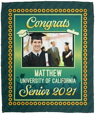 Personalized Custom Photo Graduation Blanket, White, Cozy Plush Fleece Blanket - 50x60