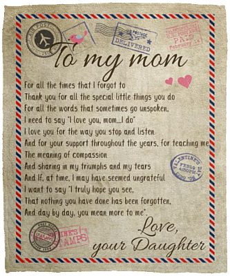 Letter Airmail Daughter To My Mom Blanket, White, Cozy Plush Fleece Blanket - 50x60