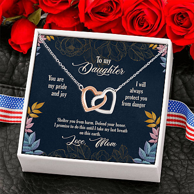 To My Daughter You Are My Pride and Joy Protect You Love Mom Interlocking Hearts Pendant Necklace