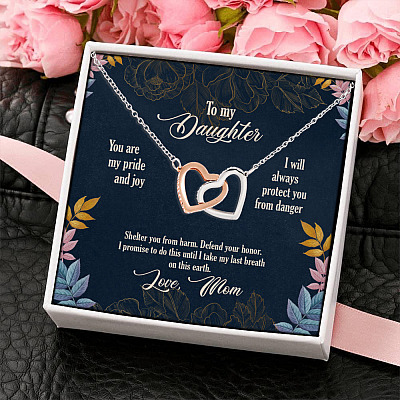 Alternative view of To My Daughter You Are My Pride and Joy Protect You Love Mom Interlocking Hearts Pendant Necklace