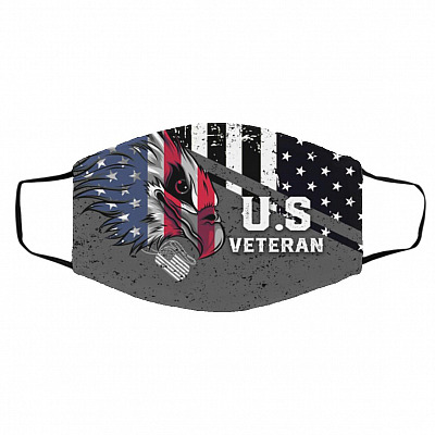 Us Veteran Mask, White, Cloth Face Cover – Medium/Large