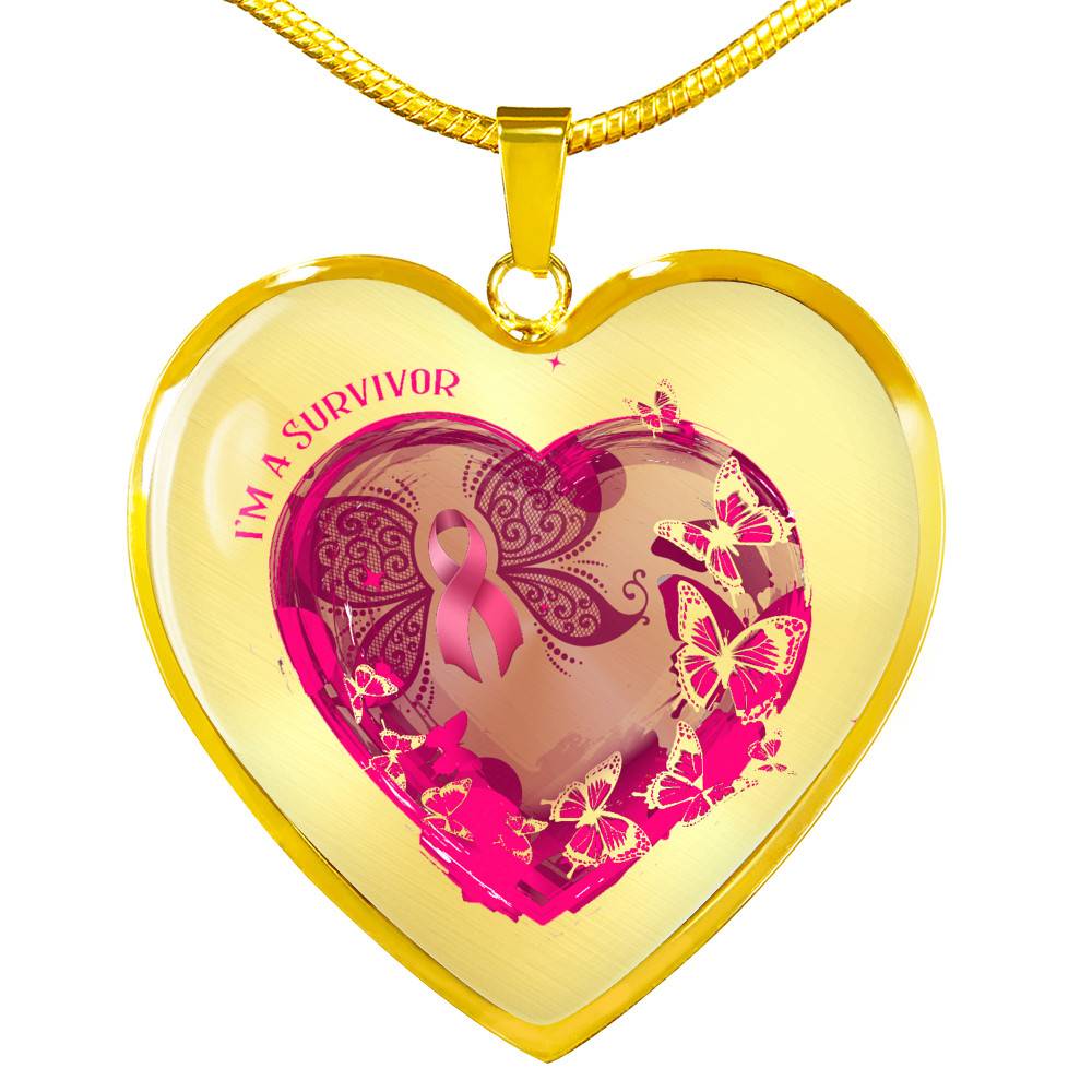 I'm a Survivor - Breast Cancer Gifts for Women - Heart Pendant Necklace - Heart Luxury Necklace (Gold Plated)