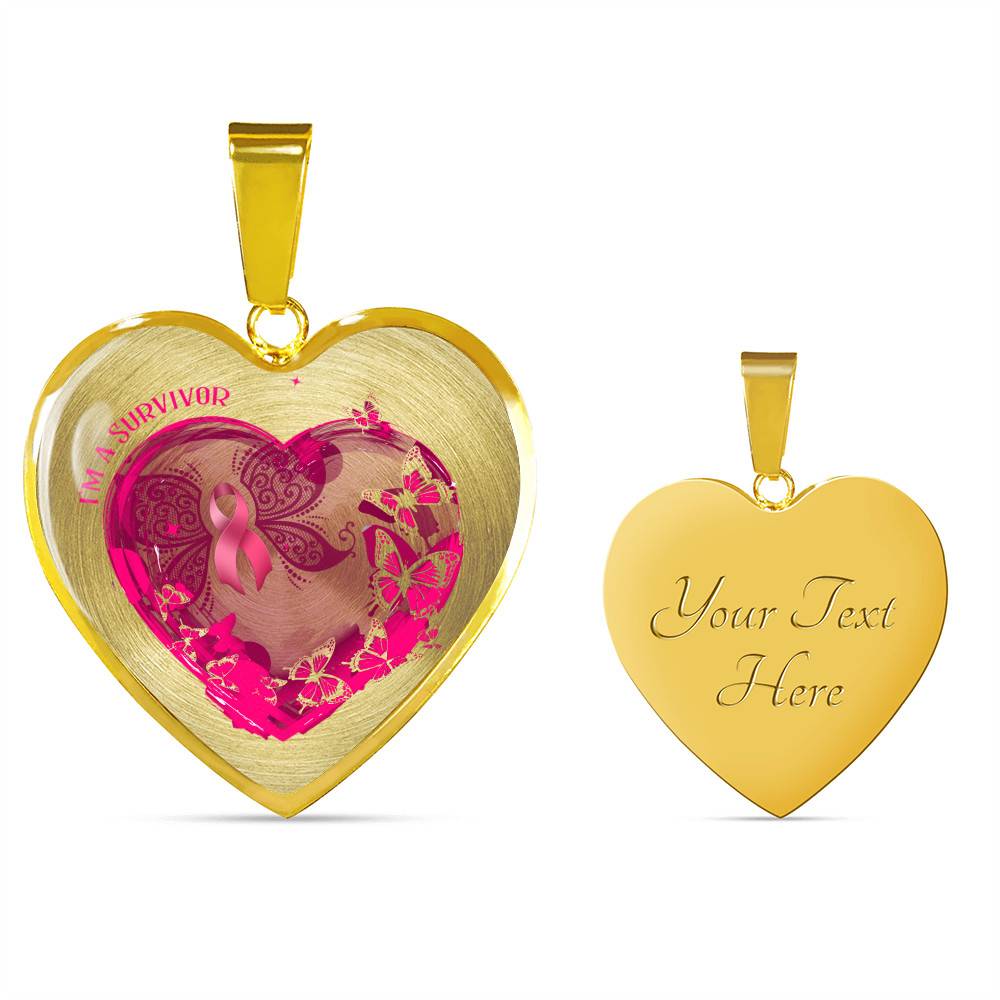 I'm a Survivor - Breast Cancer Gifts for Women - Heart Pendant Necklace - Heart Luxury Necklace (Gold Plated)