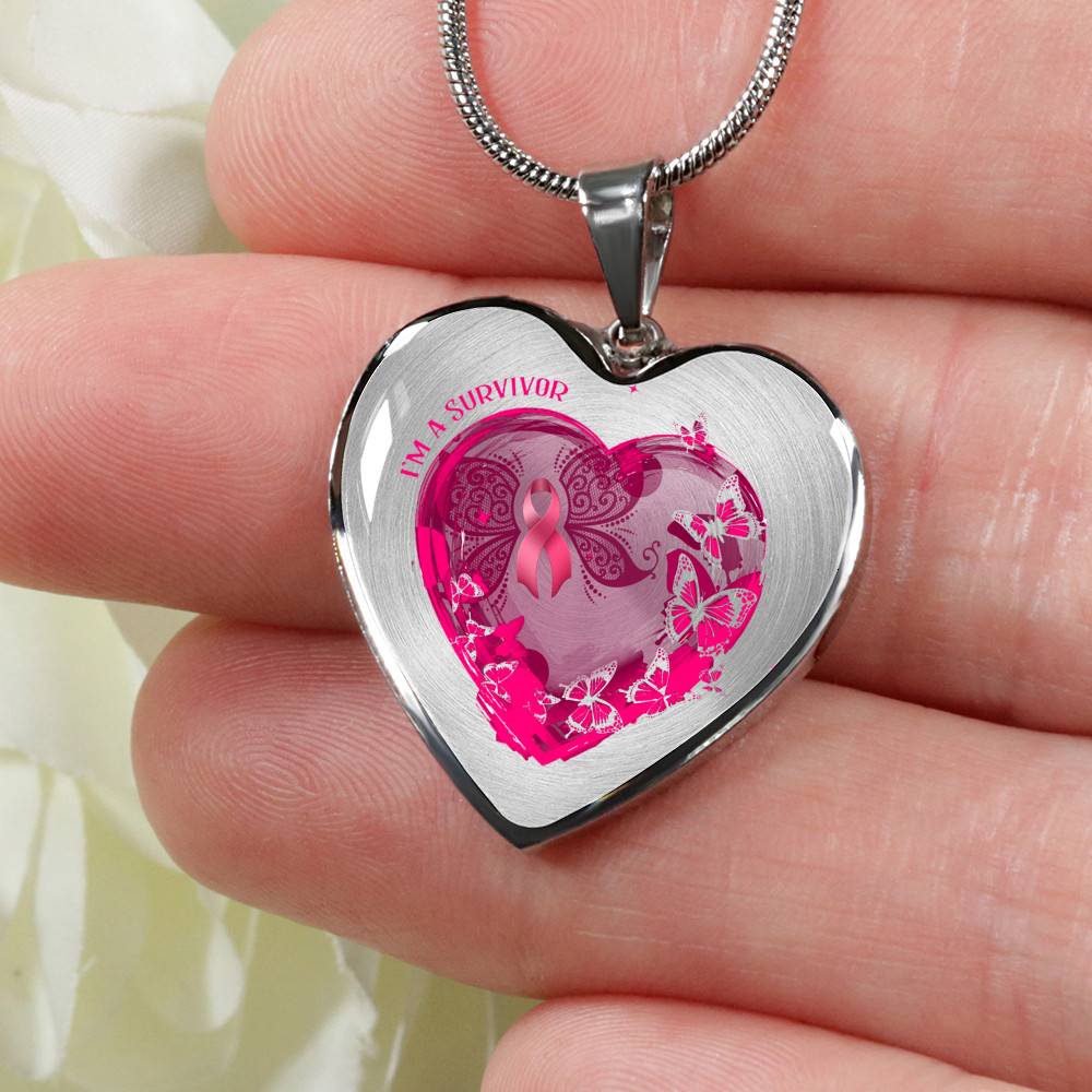 I'm a Survivor - Breast Cancer Gifts for Women - Heart Pendant Necklace - Heart Luxury Necklace (Silver)