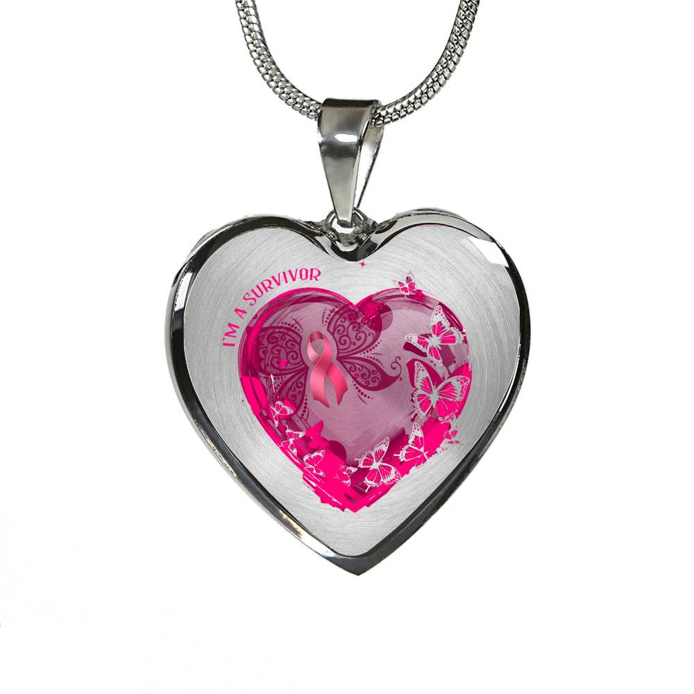 I'm a Survivor - Breast Cancer Gifts for Women - Heart Pendant Necklace - Heart Luxury Necklace (Silver)