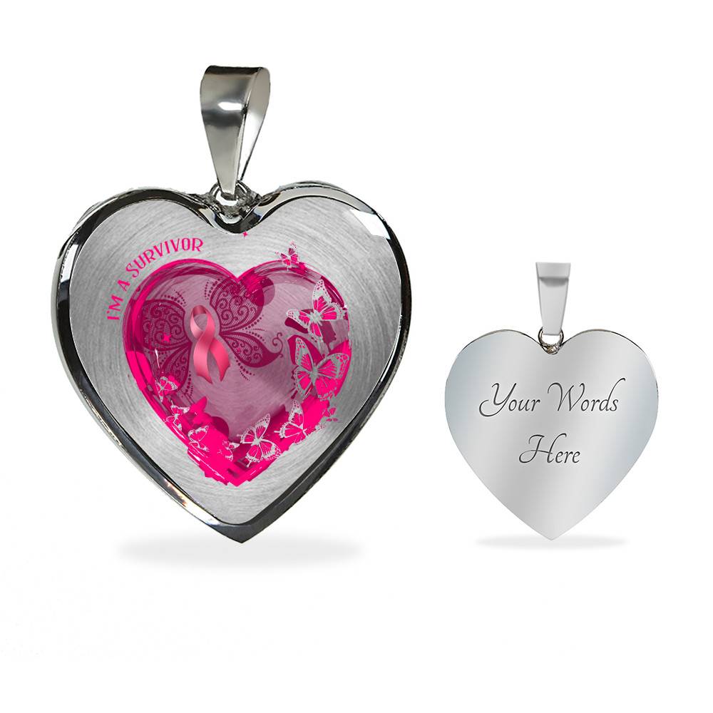 I'm a Survivor - Breast Cancer Gifts for Women - Heart Pendant Necklace - Heart Luxury Necklace (Silver)