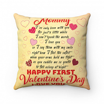 Mommy Happy First Valentine Throw Pillow - Decorative Pillow - Indoor Outdoor Cushion - Sofa Home Decor