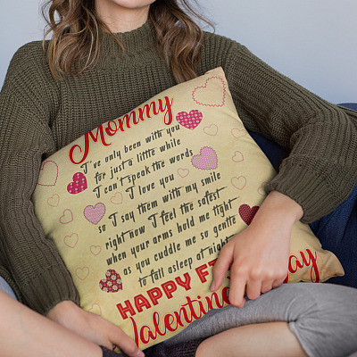 Alternative view of Mommy Happy First Valentine Throw Pillow - Decorative Pillow - Indoor Outdoor Cushion - Sofa Home Decor