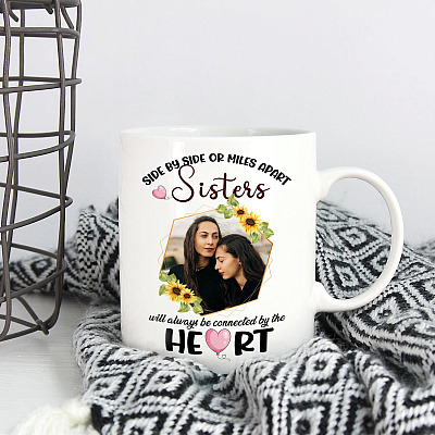 Alternative view of Personalized Photo Side By Side Or Miles Apart Sisters Ceramic Coffee Mug - Water Bottle - Color Changing Mug