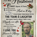 Personalized Custom Photo Red Cardinal To My Husband From Wife Memorial For Loss Of Husband Fleece Blanket, White, Cozy Plush Fleece Blanket - 30x40