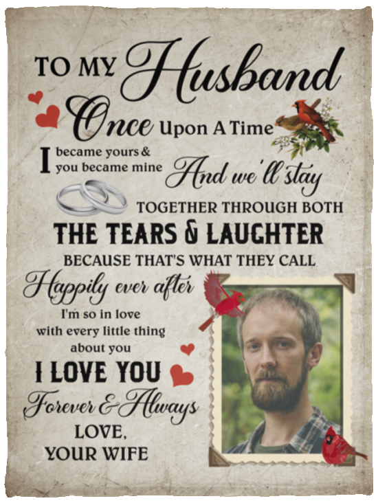 Personalized Custom Photo Red Cardinal To My Husband From Wife Memorial For Loss Of Husband Fleece Blanket, White, Cozy Plush Fleece Blanket - 30x40