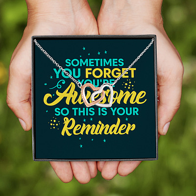 Alternative view of Sometimes You Forget You're Awesome So This Is Your Reminder Interlocking Heart Pendant Necklace