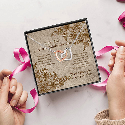Alternative view of To The Best Future Mother In Law Thank You For Sharing You Son Interlocking Hearts Pendant Necklace