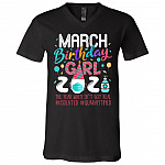 March Birthday Girl 2021, Black, V-Neck T-Shirt