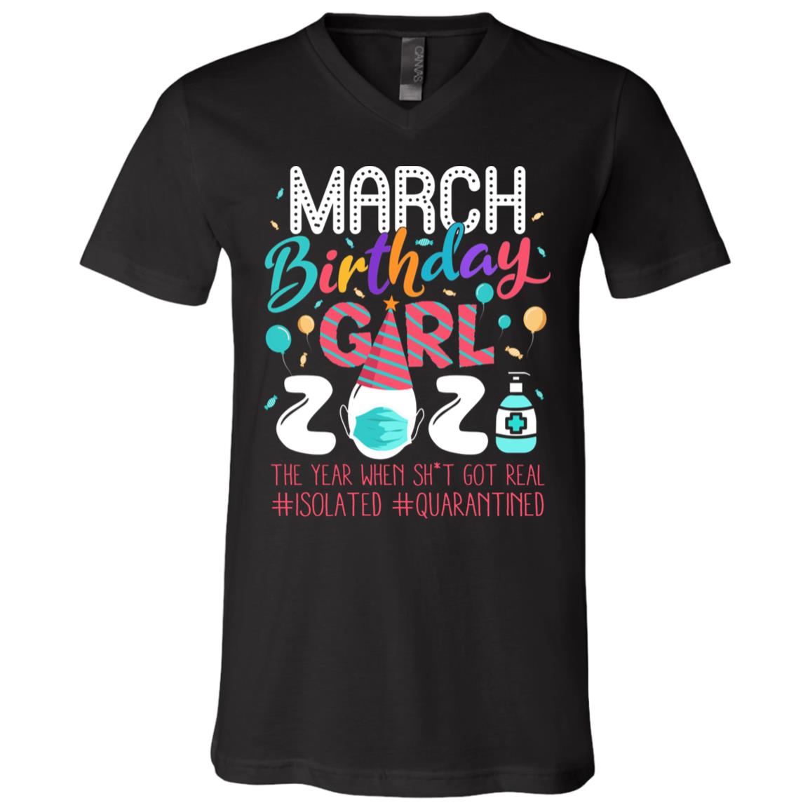 March Birthday Girl 2021, Black, V-Neck T-Shirt