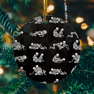 Funny Skeleton Naughty Decorative Christmas Ornament Keepsake - Holiday Flat Circle Ornament