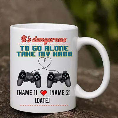 Personalized It's Dangerous To Go Alone Gaming Mug - Funny Gift For Gamer Couple