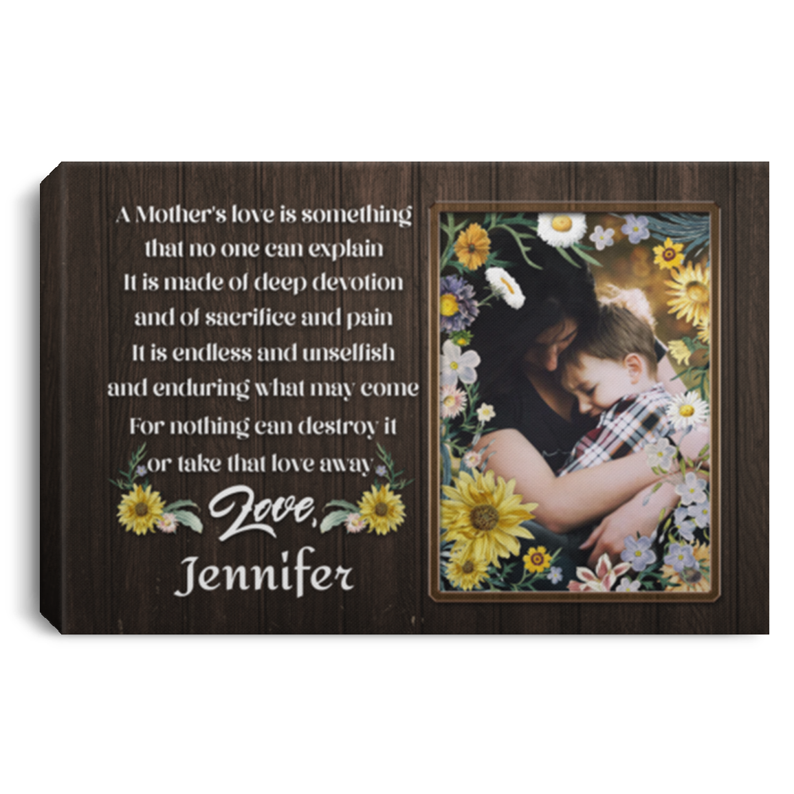 Custom Photo Mother's Day Framed Canvas - Mother's Love Is Something Can't Explain Unframed Poster, White, 0.75'' Framed Canvas