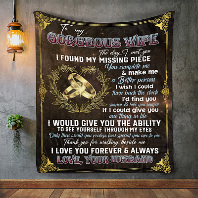 Alternative view of To My Gorgeous Wife Mink Blanket - The Day I Met You I Found My Missing Piece Woven Blanket
