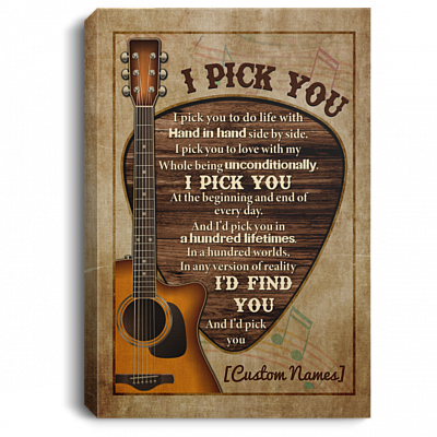 Personalized Guitar Pick I Pick You To Do Life With Hand In Hand Framed Canvas Prints - Guitar Lover Unframed Poster, White, 0.75'' Framed Canvas
