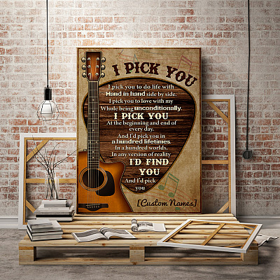 Alternative view of Personalized Guitar Pick I Pick You To Do Life With Hand In Hand Framed Canvas Prints - Guitar Lover Unframed Poster