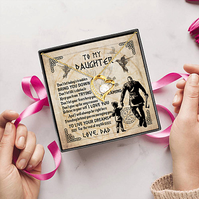 Alternative view of Viking Dad to My Daughter Don't Let Today's Troubles Bring You Down Forever Heart Pendant Necklace