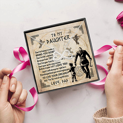 Alternative view of Viking Dad to My Daughter Don't Let Today's Troubles Bring You Down Infinity Hearts Pendant Necklace