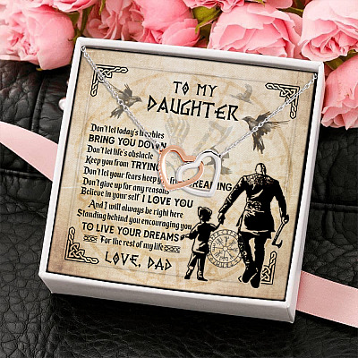 Viking Dad to My Daughter Don't Let Today's Troubles Bring You Down Interlocking Hearts Pendant Necklace