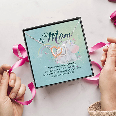 Alternative view of From Daughter to Mom You're the Only Person Who Carries Me for 9 Months in Belly Interlocking Hearts Pendant Necklace