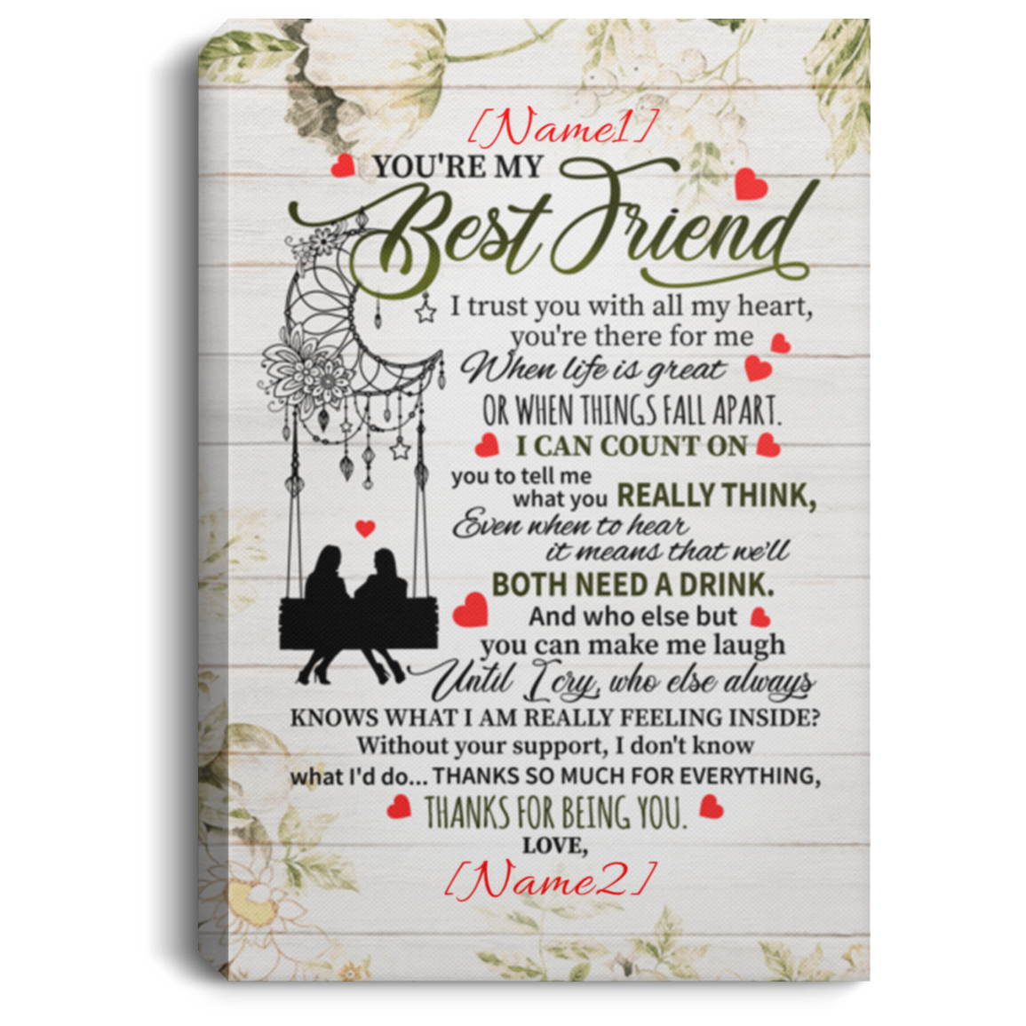 Personalized You Are My Best Friend Wrapped Framed Canvas Prints - Unframed Poster - Home Decor Wall Art, White, 0.75'' Framed Canvas