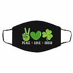 Peace Love Irish Funny St Patrick's Day, Black, Cloth Face Cover – Medium/Large