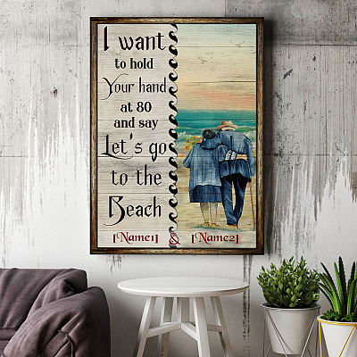 Alternative view of Personalized I Want to Hold Your Hand at 80 and Go to the Beach - Anniversary for Parents Framed Canvas Prints - Unframed Poster