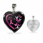 Pink Ribbon Butterfly I'm a Survivor Breast Cancer Awareness Month Heart Pendant Necklace Gifts - Heart Luxury Necklace (Silver)