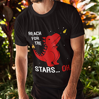 Alternative view of Reach For The Stars Dinosaur T-shirt - Outer Space Shirts - Red Dinosaur Shirt