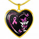 I'm A Survivor Breast Cancer Awareness Pink Ribbon Butterflies Luxury Heart Pendant Necklace - Heart Luxury Necklace (Gold Plated)