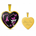 I'm A Survivor Breast Cancer Awareness Pink Ribbon Butterflies Luxury Heart Pendant Necklace - Heart Luxury Necklace (Gold Plated)