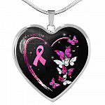 I'm A Survivor Breast Cancer Awareness Pink Ribbon Butterflies Luxury Heart Pendant Necklace - Heart Luxury Necklace (Silver)