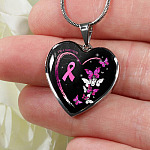 I'm A Survivor Breast Cancer Awareness Pink Ribbon Butterflies Luxury Heart Pendant Necklace - Heart Luxury Necklace (Silver)