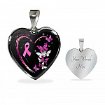 I'm A Survivor Breast Cancer Awareness Pink Ribbon Butterflies Luxury Heart Pendant Necklace - Heart Luxury Necklace (Silver)