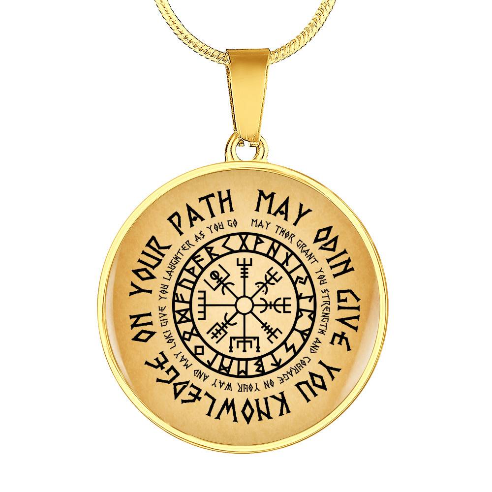 Nordic Vikings May Odin Give You Knowledge On Your Path Circle Pendant Necklace - Norse Mens Necklace Jewelry - Circle Luxury Necklace (Gold Plated) Nordic Vikings May Odin Give You Knowledge On Your Path Circle Pendant Necklace - Norse Mens Necklace Jewelry - Circle Luxury Necklace (Gold Plated)