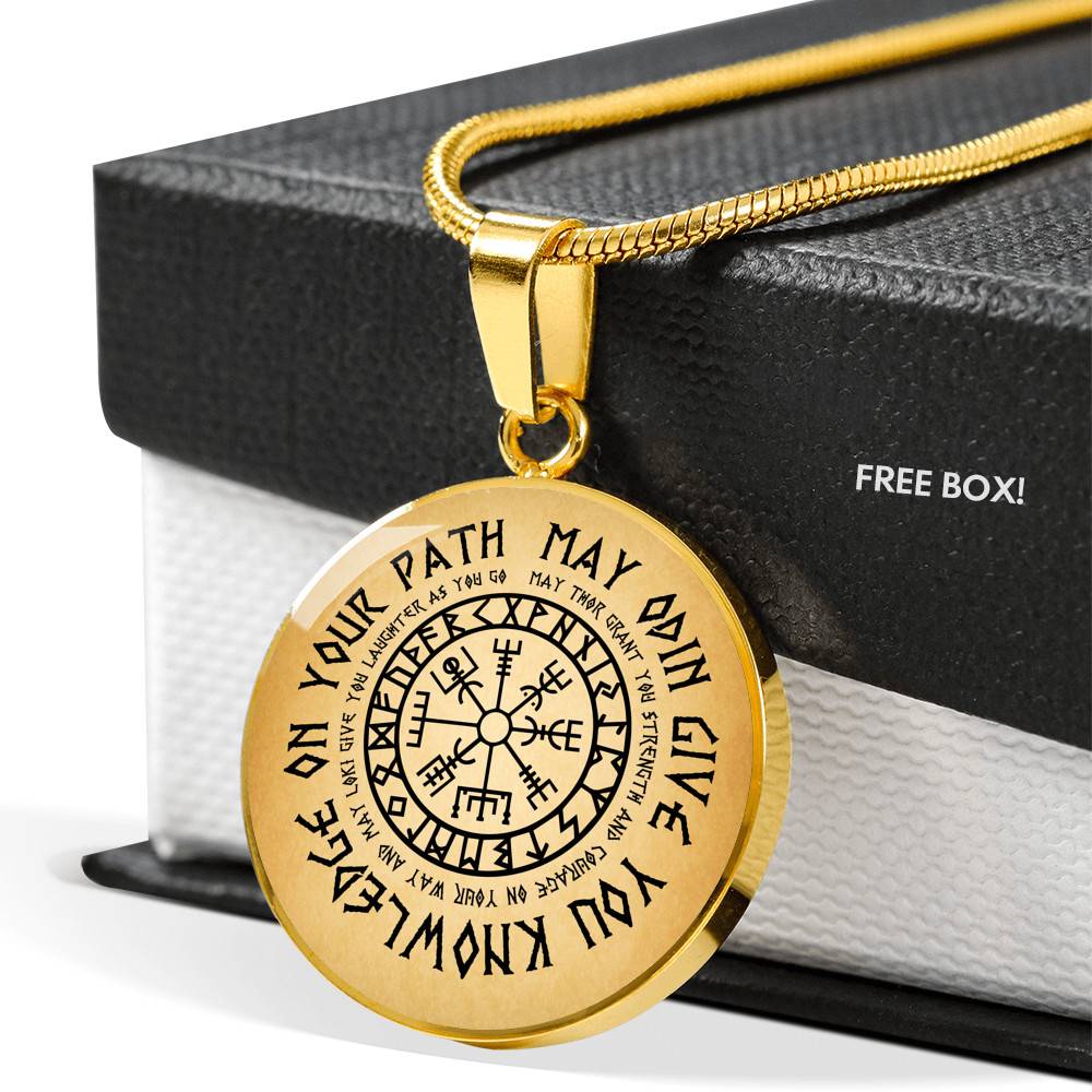 Nordic Vikings May Odin Give You Knowledge On Your Path Circle Pendant Necklace - Norse Mens Necklace Jewelry - Circle Luxury Necklace (Gold Plated) Nordic Vikings May Odin Give You Knowledge On Your Path Circle Pendant Necklace - Norse Mens Necklace Jewelry - Circle Luxury Necklace (Gold Plated)