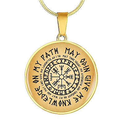 Nordic Vikings May Odin Give Me Knowledge On My Path Circle Pendant Necklace - Norse Mens Necklace Jewelry - Circle Luxury Necklace (Gold Plated)